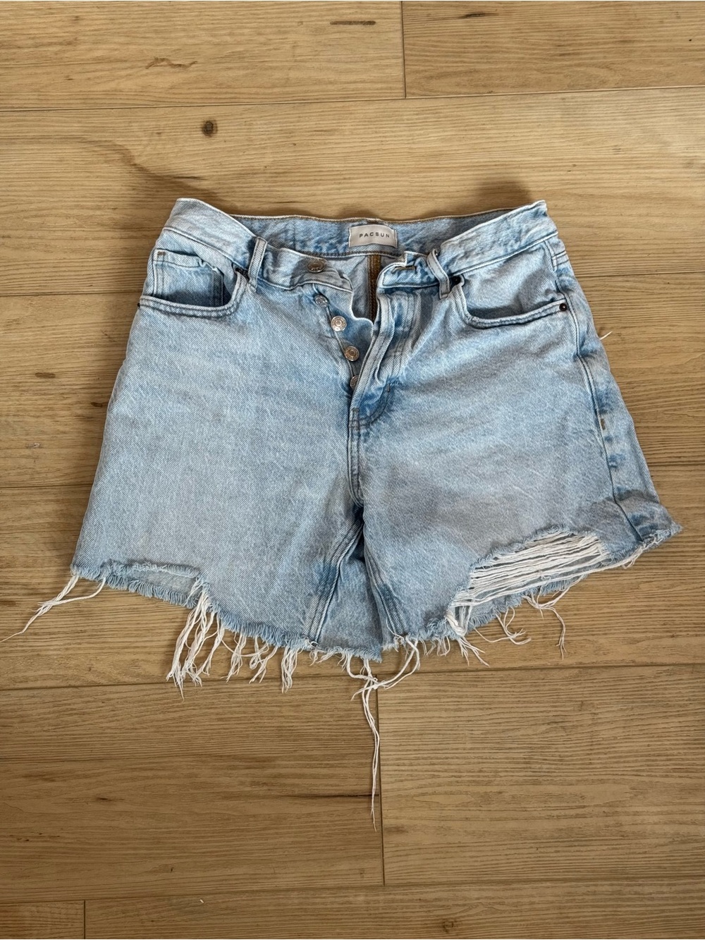 PacSun Light Blue High-Rise Relaxed Distressed Denim Shorts